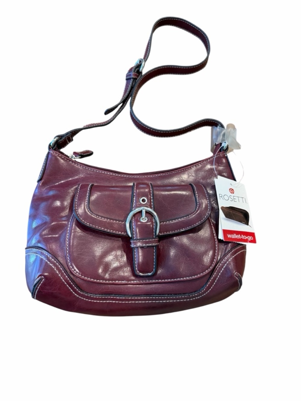 Rosetti Plum Leather Crossbody Bag with Front Buckle